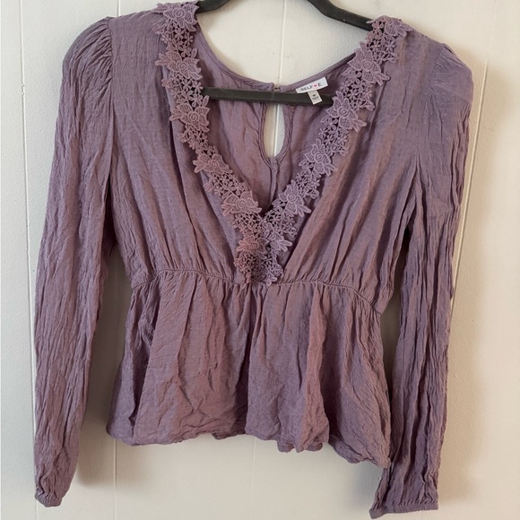Lavender Floral Trim Blouse - Picture 1 of 1